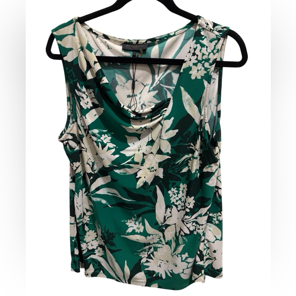 Donna Karan Teal and Cream Blouse